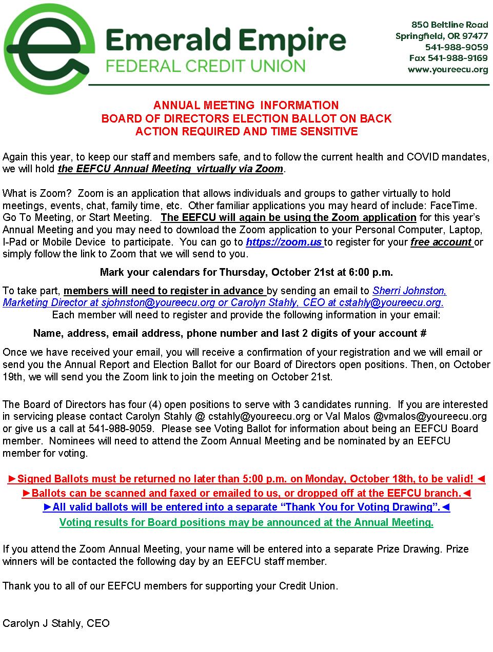 annual meeting information letter