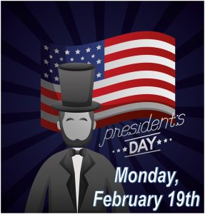 Closed on Presidents' Day Monday Feb. 19th
